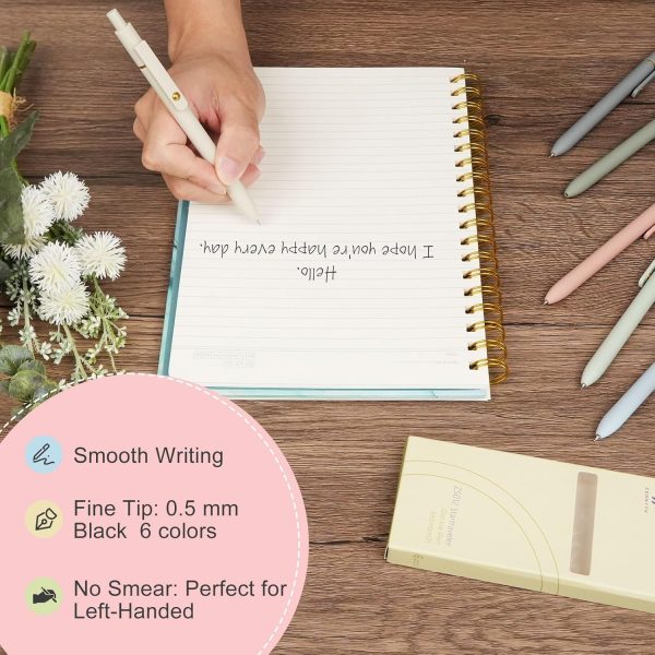 Ddaowanx Gel Pens, 6 Pcs 0.5mm Quick Dry Black Ink Pens Fine Point Smooth Writing Pens, Cute Office School Supplies Gifts for Women - Image 6