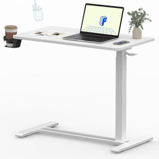 FLEXISPOT Mobile Standing Desk with Wheels Pneumatic Laptop Desk Rolling Computer Cart Movable Height Adjustable Small Sit Stand Desk Computer Workstations Home Use（31.5" W x 17.7" D,White