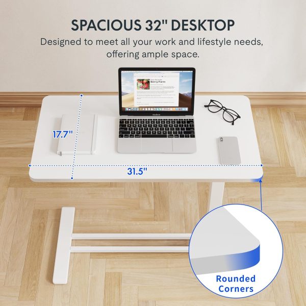 FLEXISPOT Mobile Standing Desk with Wheels Pneumatic Laptop Desk Rolling Computer Cart Movable Height Adjustable Small Sit Stand Desk Computer Workstations Home Use（31.5" W x 17.7" D,White - Image 7