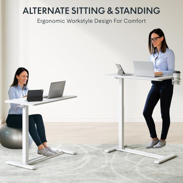 FLEXISPOT Mobile Standing Desk with Wheels Pneumatic Laptop Desk Rolling Computer Cart Movable Height Adjustable Small Sit Stand Desk Computer Workstations Home Use（31.5" W x 17.7" D,White - Image 9