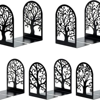 HappyHapi Book Ends, Metal Bookends for Shelves, Modern Tree Book Ends Decorative, Heavy Duty Book Holders Book Stoppers for Home Office Decor, 6.9"x4.7"x3.5" (5 Pairs/10 Pcs)