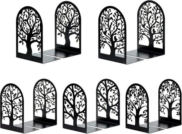HappyHapi Book Ends, Metal Bookends for Shelves, Modern Tree Book Ends Decorative, Heavy Duty Book Holders Book Stoppers for Home Office Decor, 6.9"x4.7"x3.5" (5 Pairs/10 Pcs)