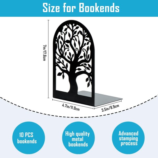 HappyHapi Book Ends, Metal Bookends for Shelves, Modern Tree Book Ends Decorative, Heavy Duty Book Holders Book Stoppers for Home Office Decor, 6.9"x4.7"x3.5" (5 Pairs/10 Pcs) - Image 2