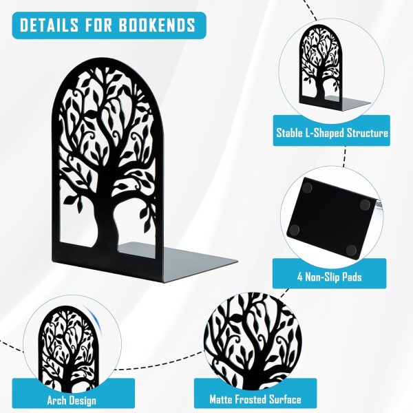 HappyHapi Book Ends, Metal Bookends for Shelves, Modern Tree Book Ends Decorative, Heavy Duty Book Holders Book Stoppers for Home Office Decor, 6.9"x4.7"x3.5" (5 Pairs/10 Pcs) - Image 3