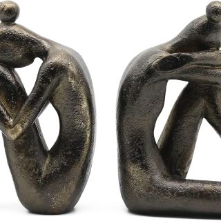 Lukitas Unique Decorative Girl Thinker Bookends, Non-Slip Book Holder, Home Office Bookshelf Decor, Creative Desktop Ornaments for Study Room Hotel Shelves, Resin, 1Pair/2Piece 6.5''