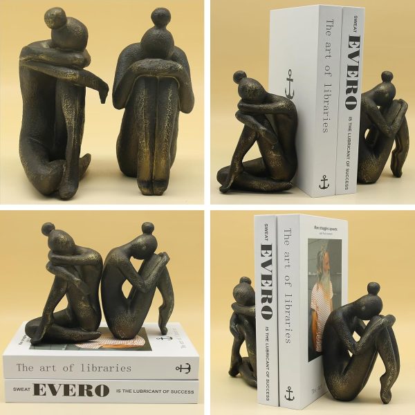 Lukitas Unique Decorative Girl Thinker Bookends, Non-Slip Book Holder, Home Office Bookshelf Decor, Creative Desktop Ornaments for Study Room Hotel Shelves, Resin, 1Pair/2Piece 6.5'' - Image 2