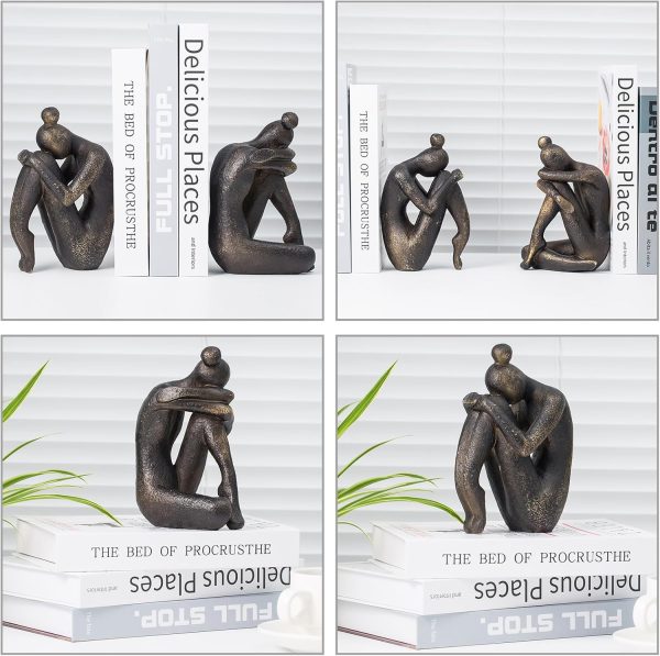 Lukitas Unique Decorative Girl Thinker Bookends, Non-Slip Book Holder, Home Office Bookshelf Decor, Creative Desktop Ornaments for Study Room Hotel Shelves, Resin, 1Pair/2Piece 6.5'' - Image 3