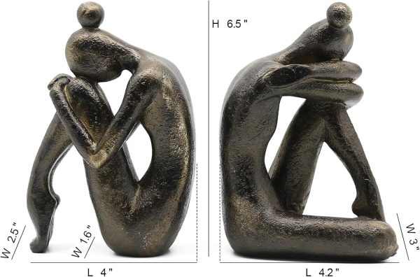 Lukitas Unique Decorative Girl Thinker Bookends, Non-Slip Book Holder, Home Office Bookshelf Decor, Creative Desktop Ornaments for Study Room Hotel Shelves, Resin, 1Pair/2Piece 6.5'' - Image 4