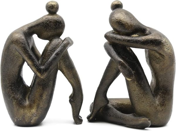 Lukitas Unique Decorative Girl Thinker Bookends, Non-Slip Book Holder, Home Office Bookshelf Decor, Creative Desktop Ornaments for Study Room Hotel Shelves, Resin, 1Pair/2Piece 6.5'' - Image 5