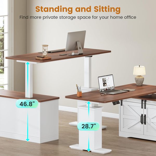 SEDETA Farmhouse L Shaped Standing Desk, 55 inch Height Adjustable Corner Desk with Storage Drawers, Standing Computer Desks with Power Outlets for Home Office, White - Image 4