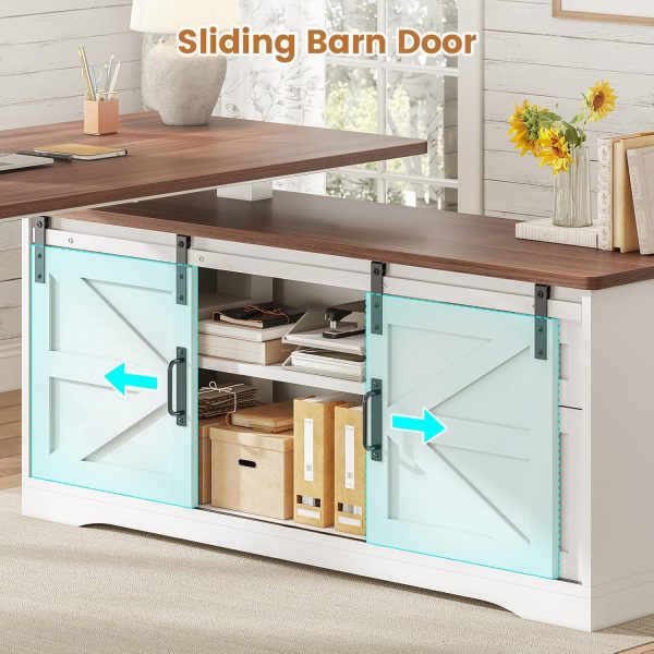 SEDETA Farmhouse L Shaped Standing Desk, 55 inch Height Adjustable Corner Desk with Storage Drawers, Standing Computer Desks with Power Outlets for Home Office, White - Image 8