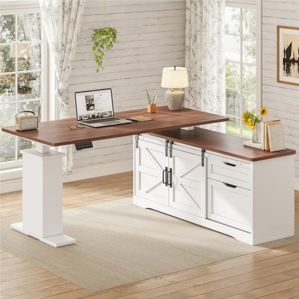 SEDETA Farmhouse L Shaped Standing Desk, 55 inch Height Adjustable Corner Desk with Storage Drawers, Standing Computer Desks with Power Outlets for Home Office, White - Image 9