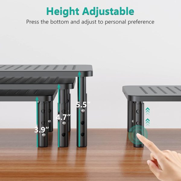 WALI Dual Monitor Stand for Desk, Desk Monitor Riser 3 Height Adjustable, Laptop Riser with Airflow Vents, Desk Organizer for Computer, Laptop, Printer, Notebook (STT003-2), 2 Pack, Black - Image 2