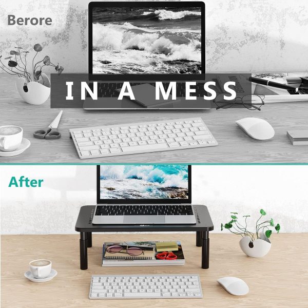 WALI Dual Monitor Stand for Desk, Desk Monitor Riser 3 Height Adjustable, Laptop Riser with Airflow Vents, Desk Organizer for Computer, Laptop, Printer, Notebook (STT003-2), 2 Pack, Black - Image 6