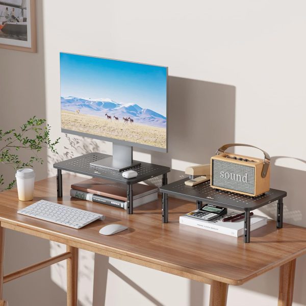 WALI Dual Monitor Stand for Desk, Desk Monitor Riser 3 Height Adjustable, Laptop Riser with Airflow Vents, Desk Organizer for Computer, Laptop, Printer, Notebook (STT003-2), 2 Pack, Black - Image 9
